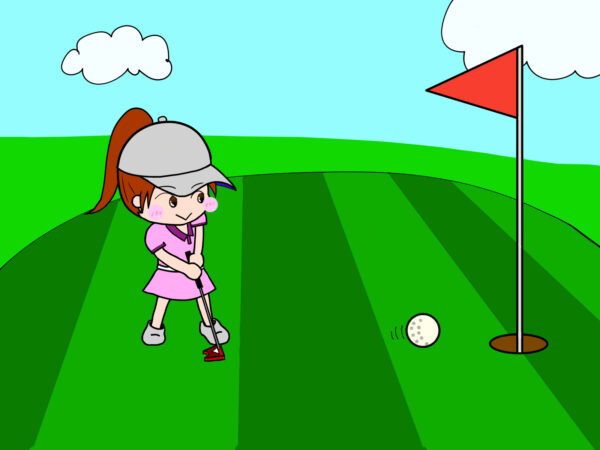 ウィニングパットを決める女子ゴルファー