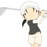 豪快なドライバーショットを打つ女性