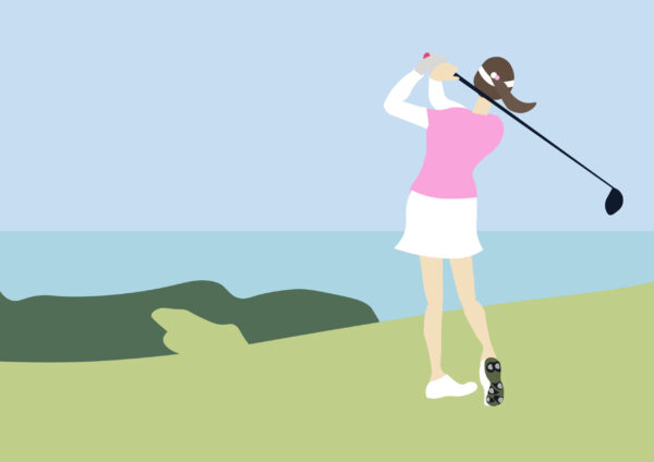 ミニスカートの女子ゴルファー