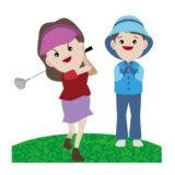 女子ゴルファーとキャディ