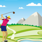 ティーショットを打つ女子ゴルファー