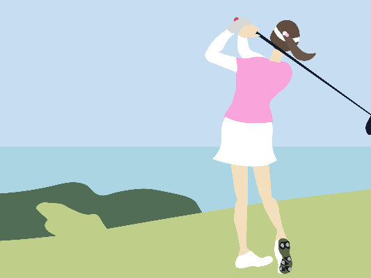 ミニスカートの女性ゴルファー