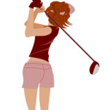 ドライバーの練習をする女子ゴルファー